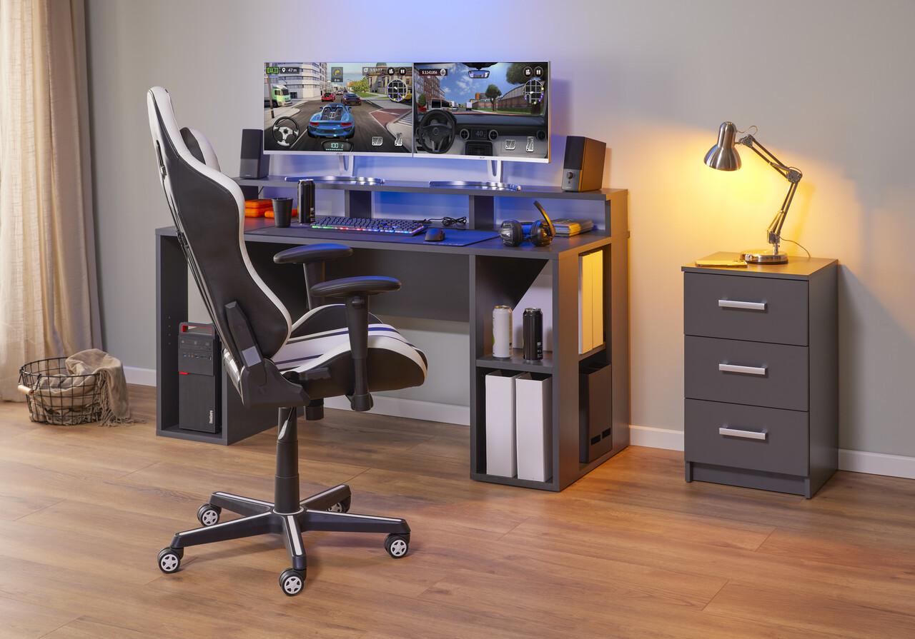 Birou Match Point, Inter Link, 160x91x76.5 cm, lemn, antracit - imagine 7